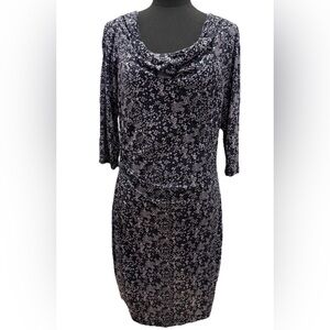 Loft Women's Multicolor (Purple hint) Lined Dress, 3/4 Sleeves, Size Large, NWT